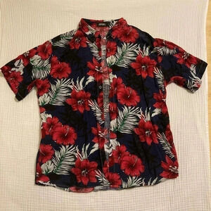 JOGAL Men's Flower Casual Button Down Short Sleeve Hawaiian Shirt XL‎
